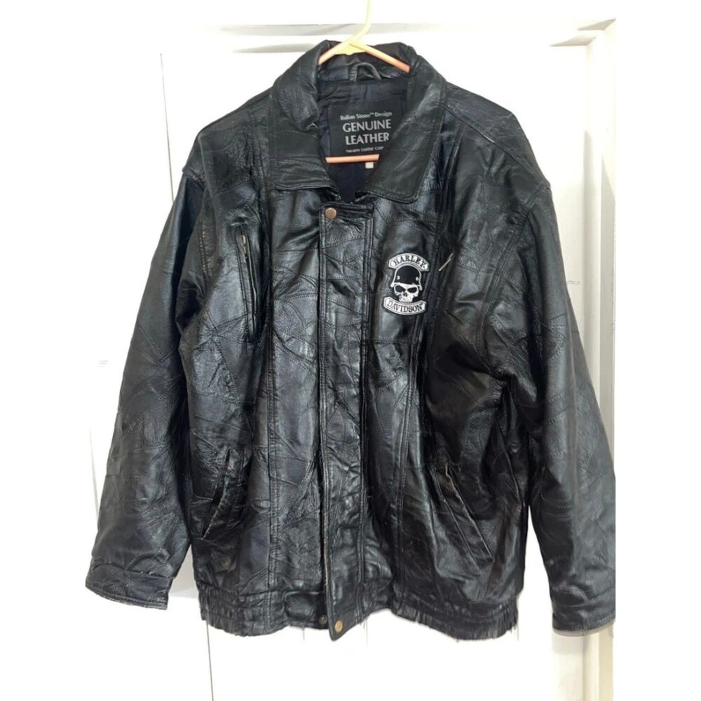 Italian Stone Harley Davidson Patch Genuine Leather Mens Jacket Size XL